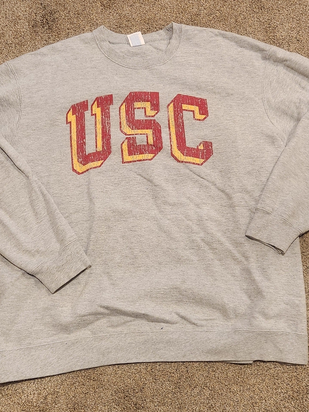 USC Gray Retro Arch Logo Unisex Sweatshirt with Red & Gold Lettering